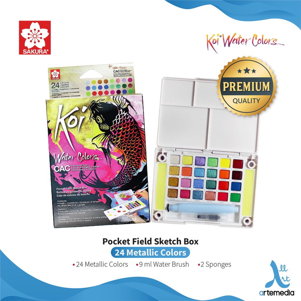 Koi Watercolor Metallic Pocket Field Sketch Box Set 24 Colors