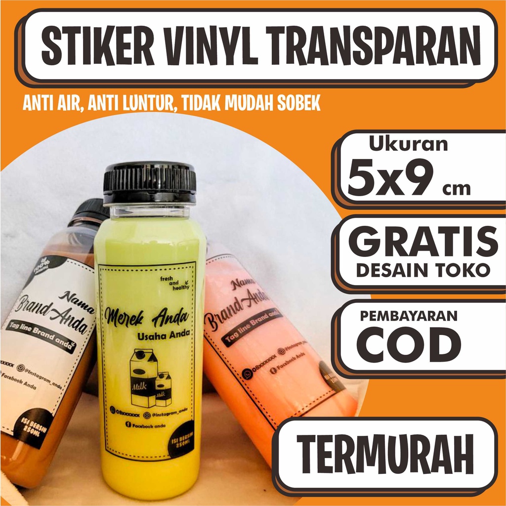 Jual Isi 300pcs Ukuran 5x9cm Cetak Stiker Transparan Label Minuman Makanan Botol 250ml 1711