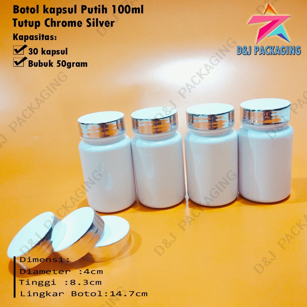Jual Botol Kapsul isi 30 Obat Putih 100ml tutup silver + Plug Inner ...