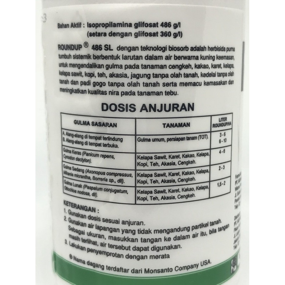 Jual Herbisida Round Up Roundup 1 Liter 486 Sl Pembasmi Rumput Diskon