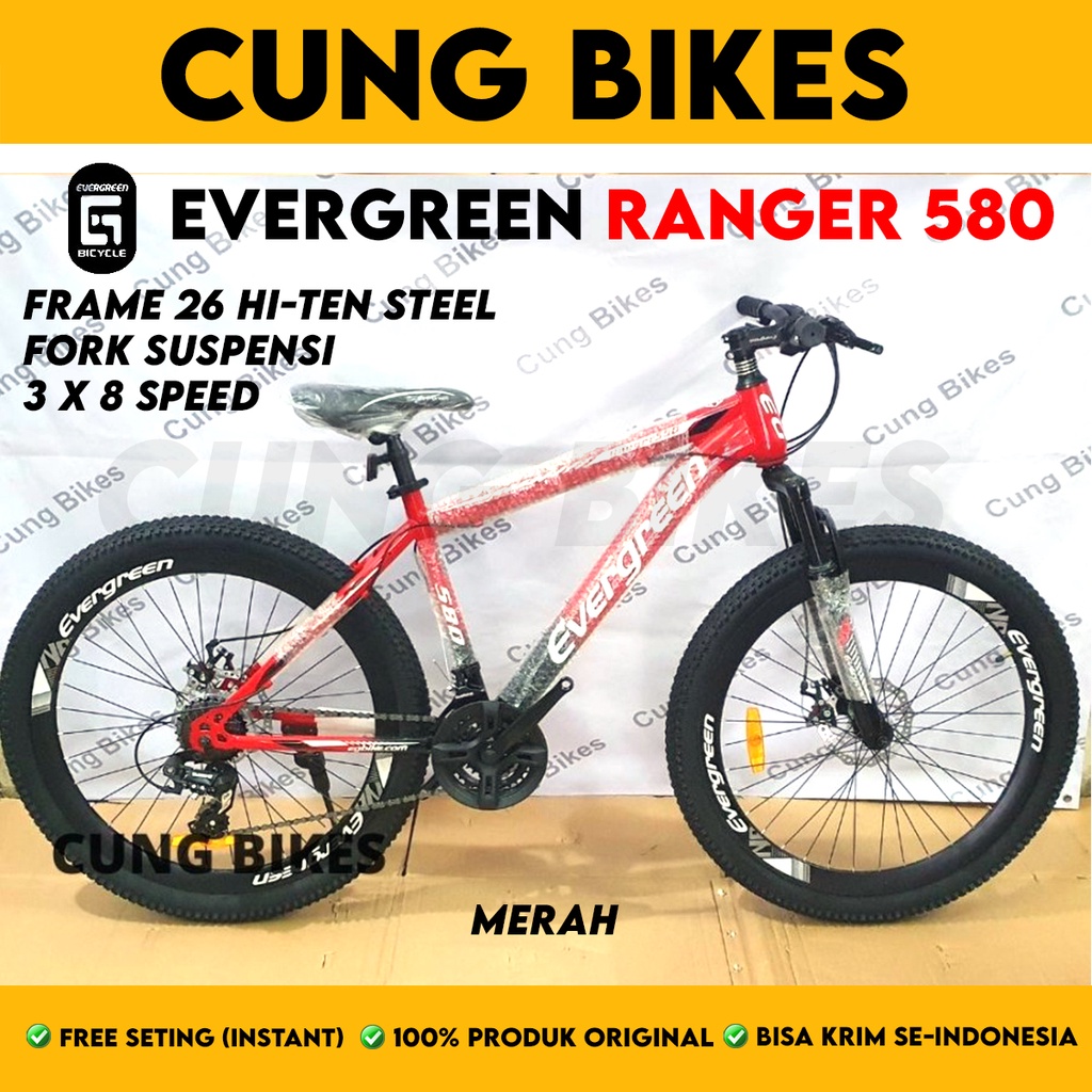 Jual sepeda gunung 26 inch MTB Evergreen Ranger 580 3 x 8 speed ...