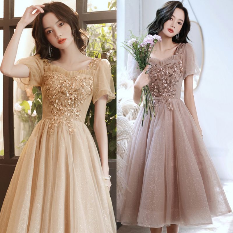 Jual Nd 321 Xs 3xl Bisa Custom Gaun Pesta Impor Dress Champagne Muda Gaun Dusty Pink Baju Pesta