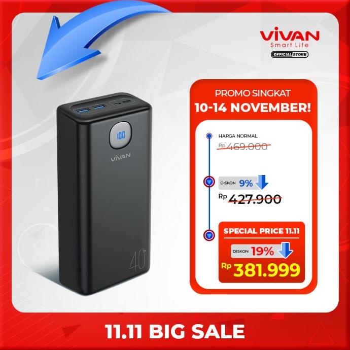 Jual Promo!!| VIVAN Power Bank 40000mAh Power Delivery Quick Charge 3.0 ...