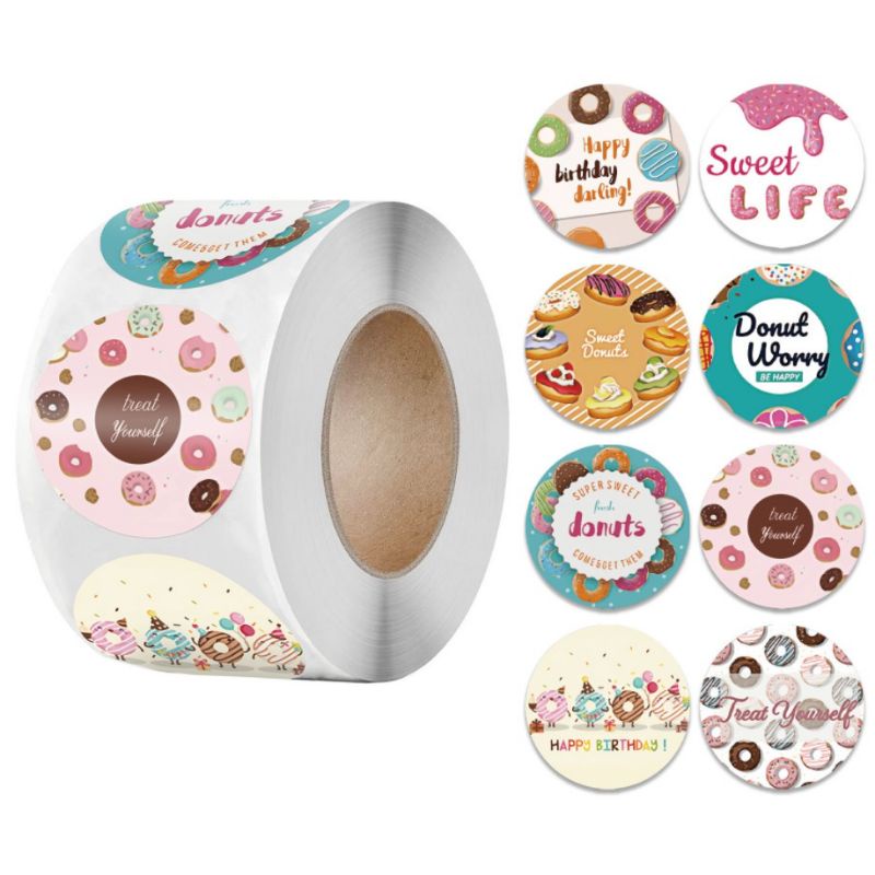 Jual Sticker Label Donat Stiker Birthday Quotes Donut Lucu 500pcs ...
