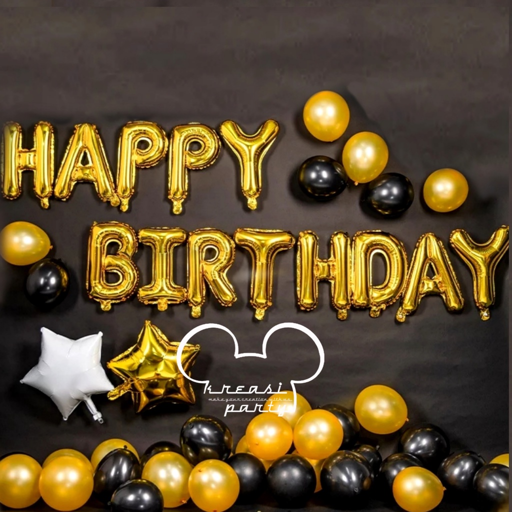 Jual Paket Dekorasi Ulang Tahun Tema Hitam Gold 1 / Paket Dekorasi