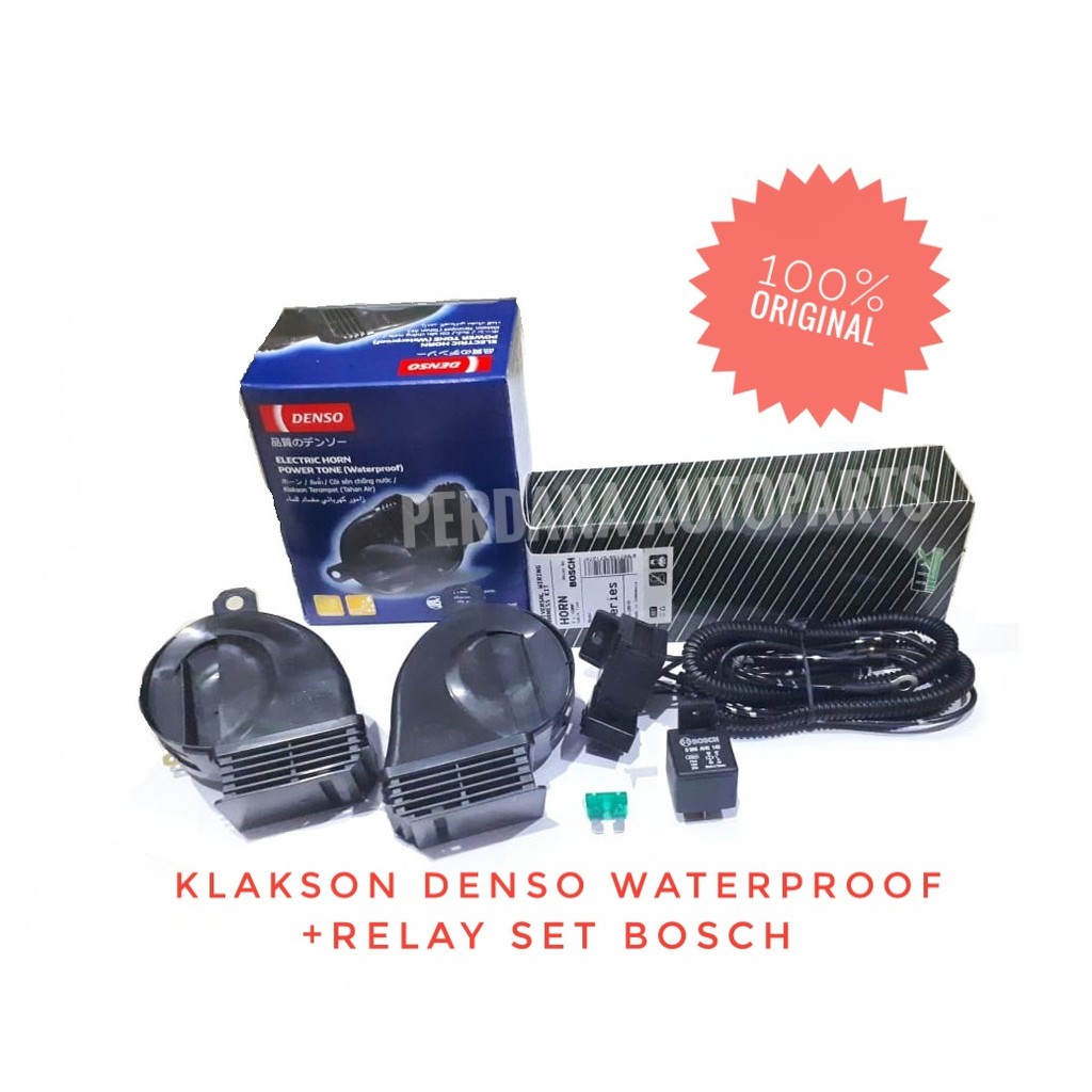 Jual Klakson Keong Motor Mobil Waterproof DENSO + Relay Set BOSCH Asli
