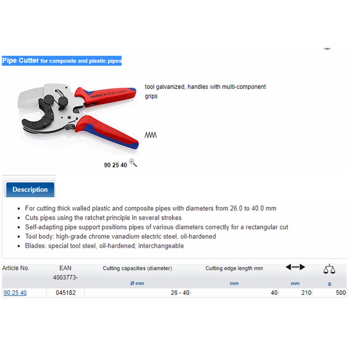 Jual KNIPEX 90 25 40 Gunting Pipa PVC Pipe Cutter For composite and ...