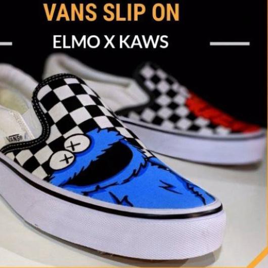 TERLARIS SEPATU VANS SLIP ON CHEKERBOARD ELMO X KAWS