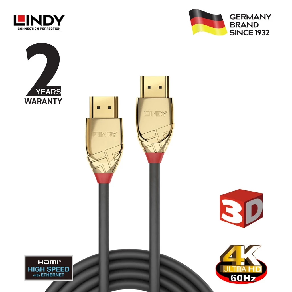 LINDY 3M Kabel HDMI 2.0 High Speed 8K 4K 120hz UHD HDR Gold Cable