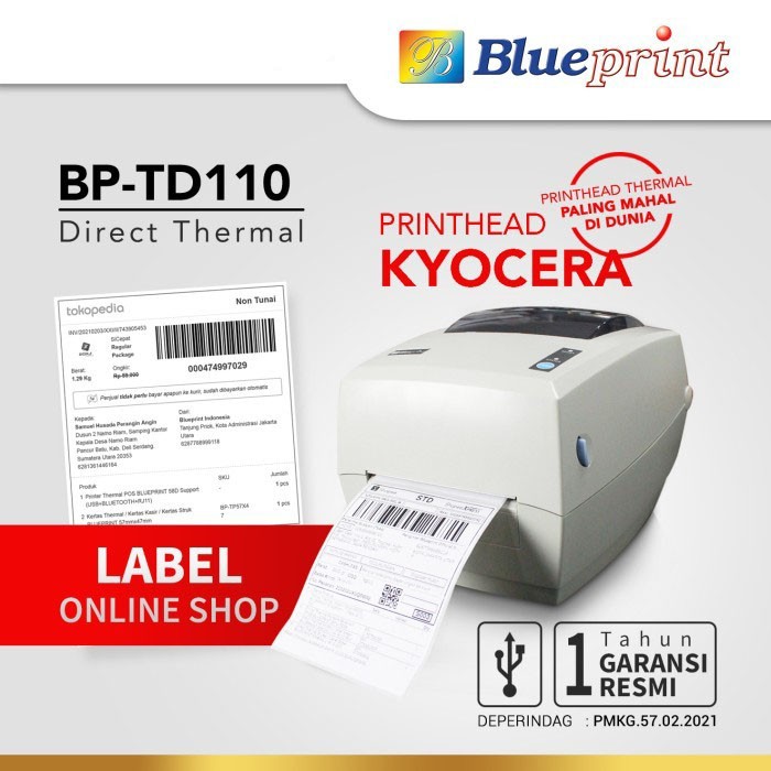 Jual Blueprint BP-TD110 Printer Thermal Barcode Label Resi A6 USB ...