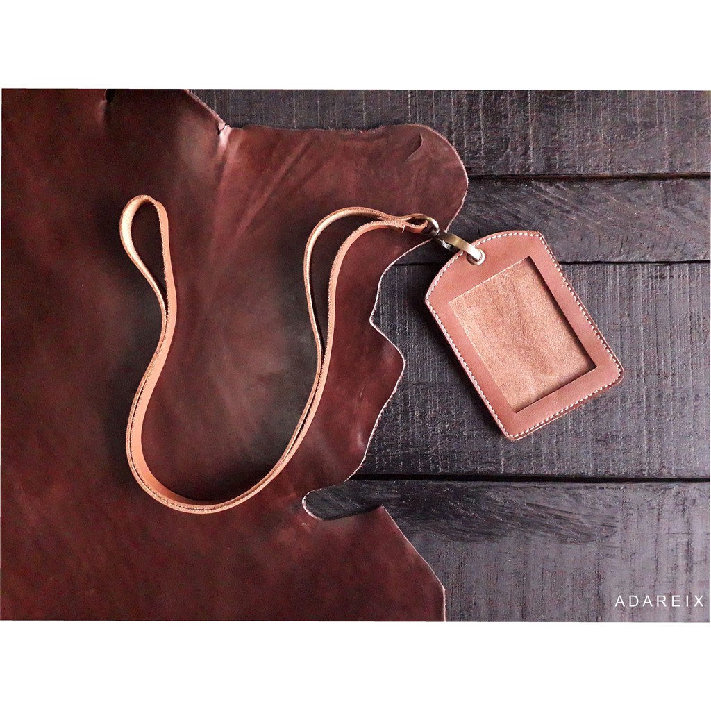 Jual Name Tag Id Card Kulit Sapi Asli + Tali - Cokelat | Shopee Indonesia