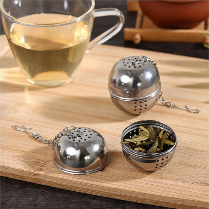 Jual tempat saringan daun teh stainless besi bulat bola tea bag filter ...
