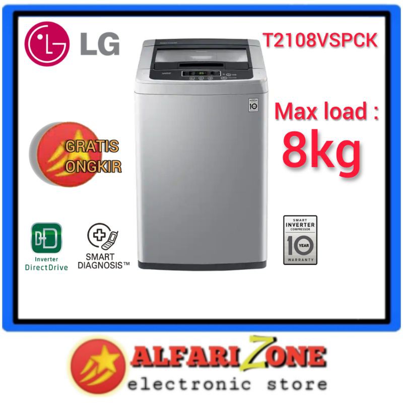 Jual Mesin Cuci LG 1 Tabung Top Loading 8kg T2108VSPCK T2108 Smart ...