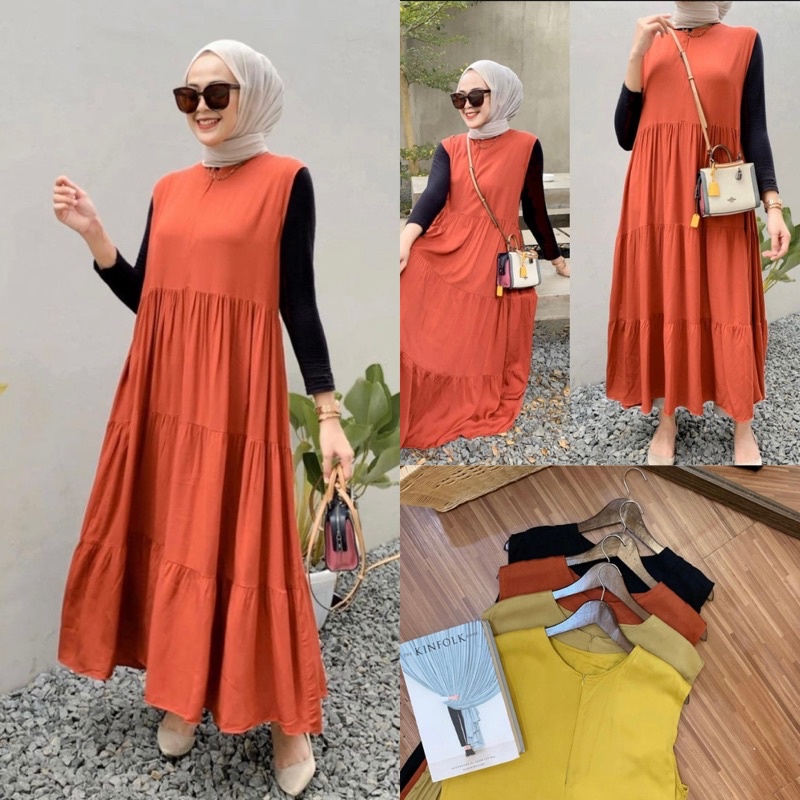 Jual Dress Rayon Twill Gamis Susun Inner Dress Iner Rayon Twill Tebal Dress Korea Dress Tanpa