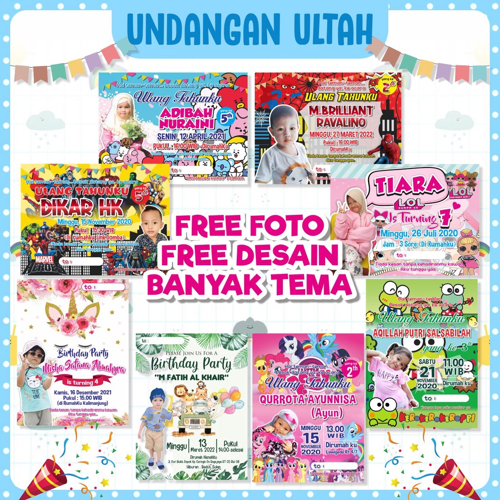 Jual Undangan Ulang Tahun Custom Foto 10x7,5 Free Plastik | Shopee