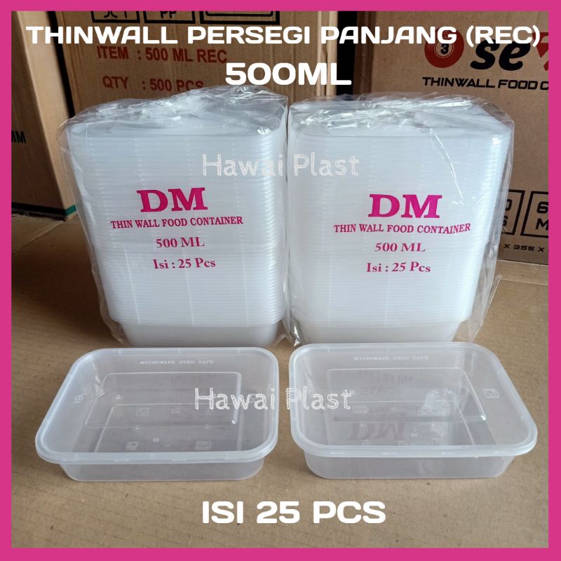 Jual Thinwall Persegi Panjang 500ml Rec Kotak Makan Isi 25 Pcs