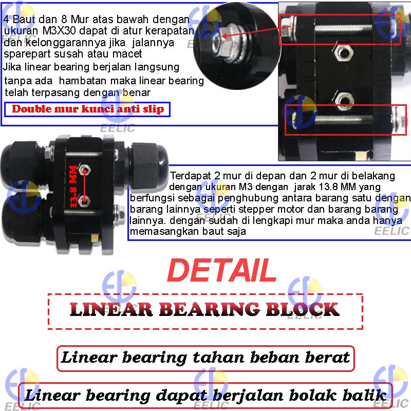 Jual EELIC SLR-25T8L8J1200A Rakitan slider rel panjang 1370 mm linear ...