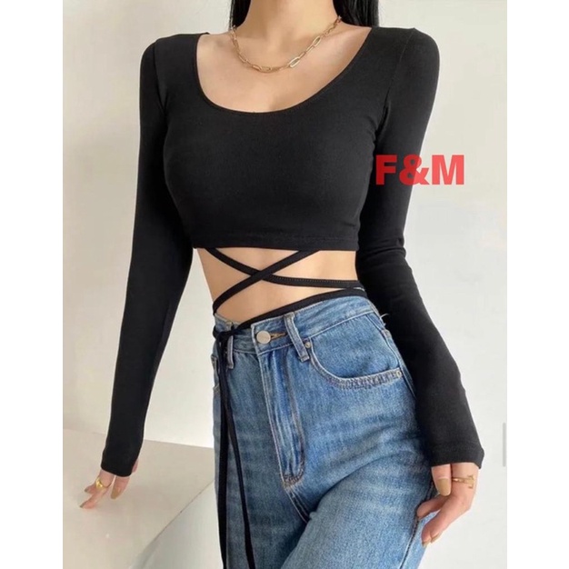 Jual CROPTEE CROPTOP BAJU CROP WANITA LENGAN PANJANG KERAH U (FE-19 ...