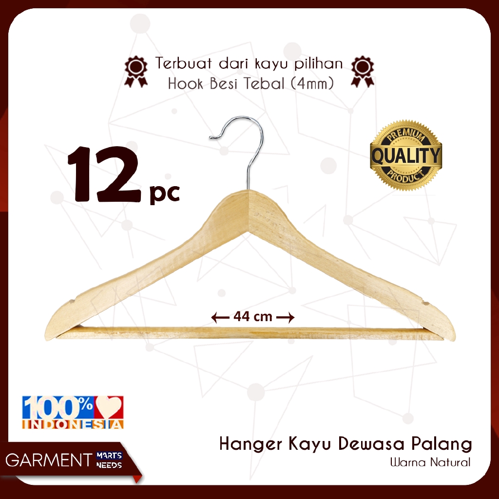 Jual Hanger Kayu Natural Dewasa Model Palang 12 Pcs Shopee Indonesia