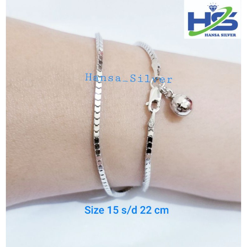 Jual Gelang Perak Asli Silver 925 Lapis Emas Putih Model Milano Kaca