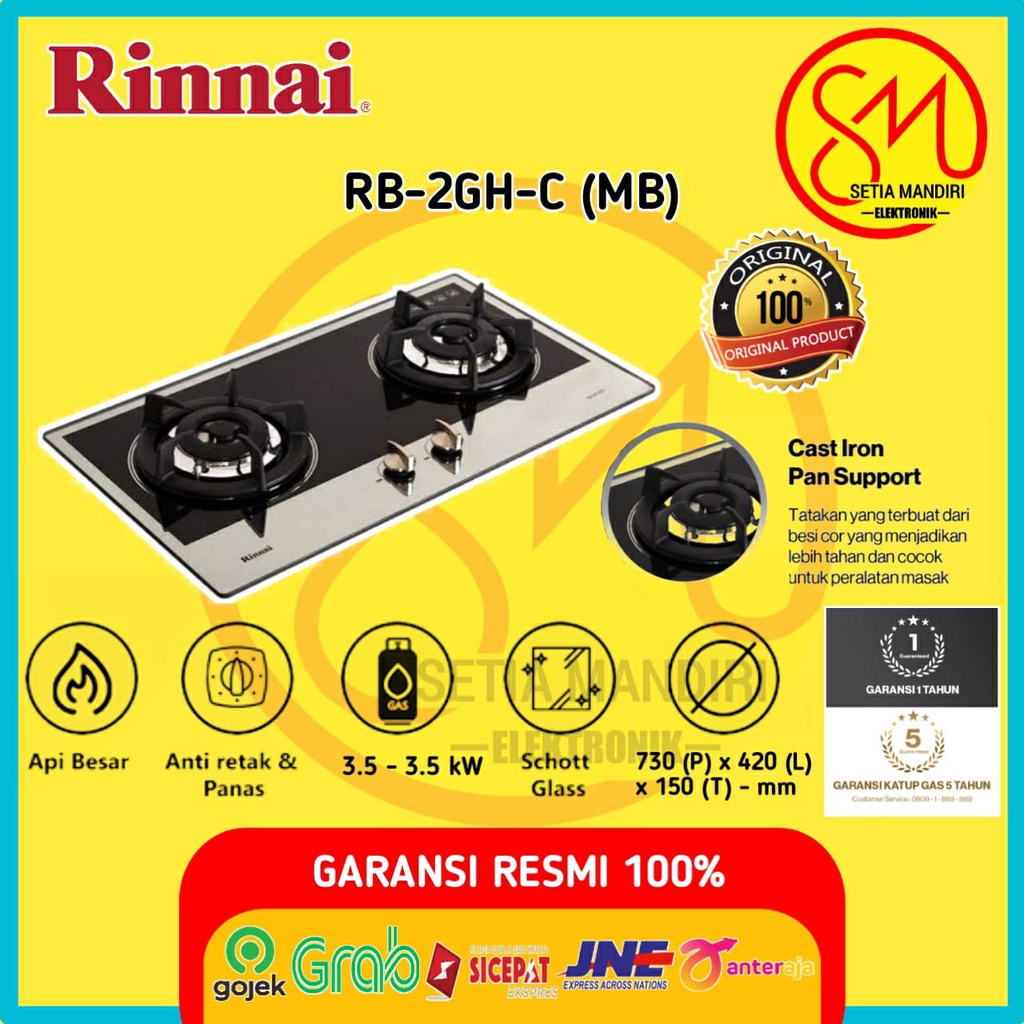 Jual RINNAI RB-2GH-C (MB) Kompor Gas Tanam Hob 2 Tungku Tempered Glass ...