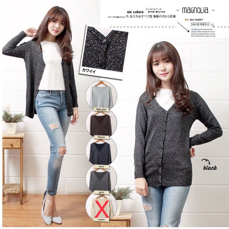 Jual Sale !! Glitter Knit Cardigan ( Cardigan Rajut Glitter ) | Shopee ...