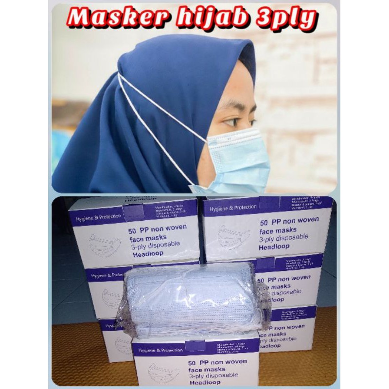 Jual Masker Hijab 3ply/Headloop/ 3ply Disposable/1kg muat 6box | Shopee ...