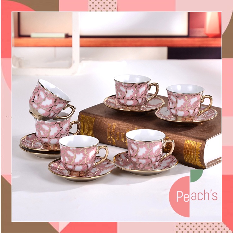 Jual Peach Set Cangkir And Piring Keramik European Classic Style Set Gelas Kopi And Teh Set 5862