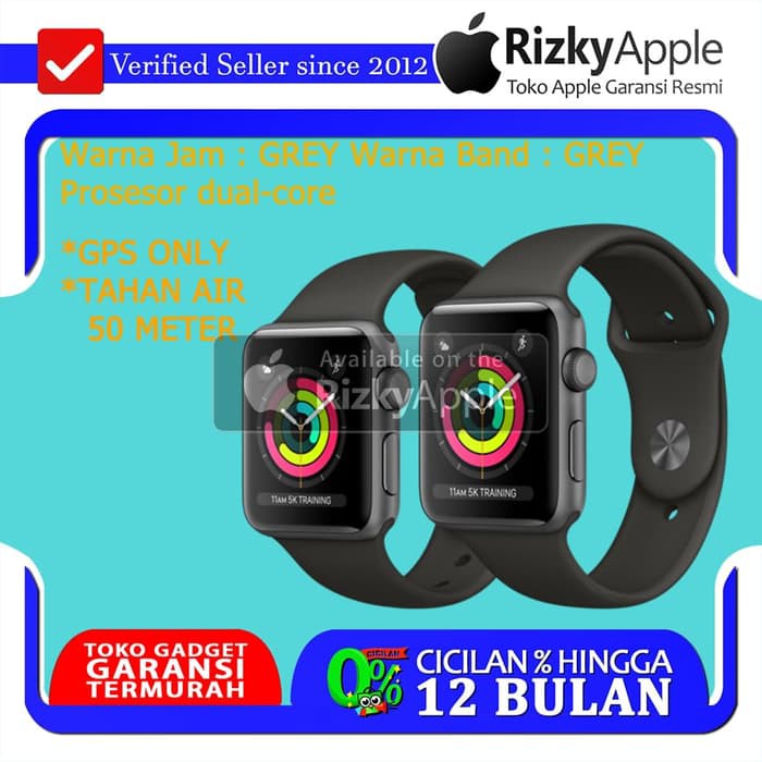 Jual Apple Watch Series 3 Gps Aluminum Black + Black Sport Band 42Mm