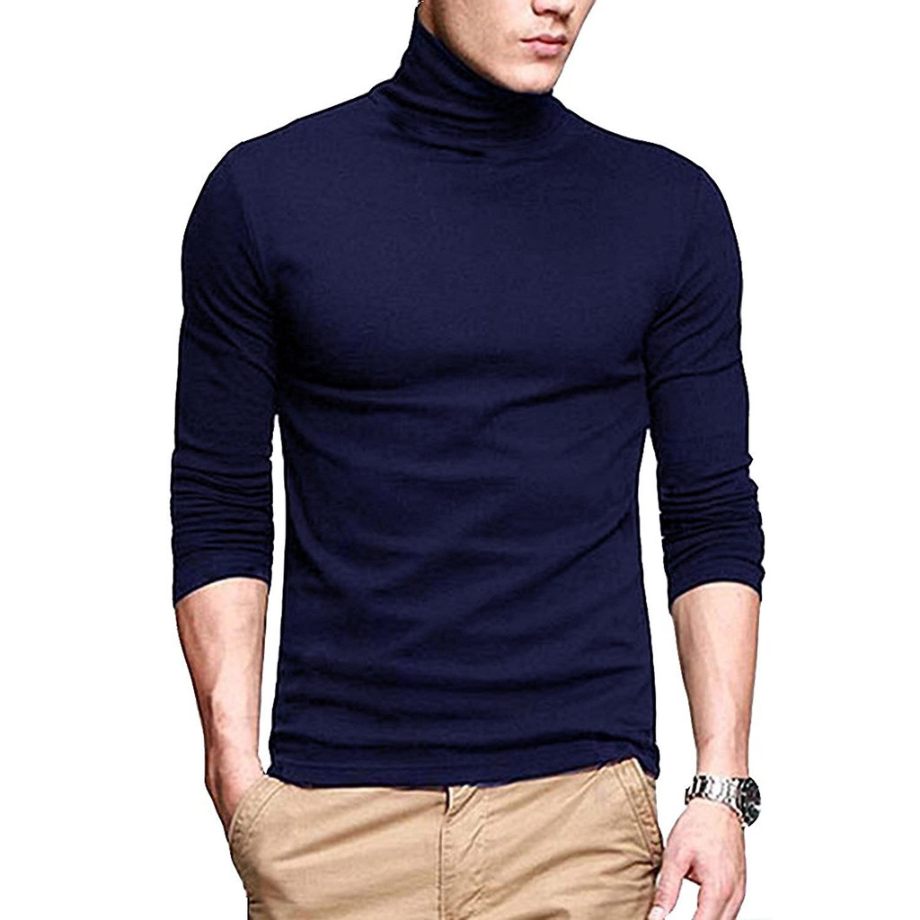 Jual Kaos Lengan Panjang Pria Turtle Neck Kerah Tinggi Korea Style High Neck Fashion Man Style