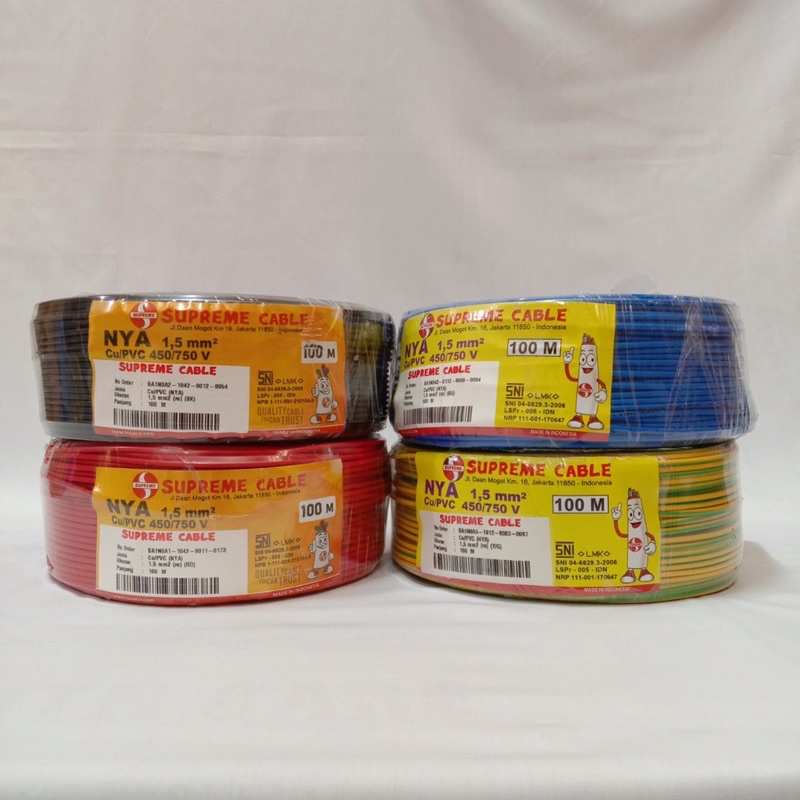 Jual SUPREME Kabel NYA Engkel Tembaga Tunggal 1,5 dan 2,5 mm Panjang ...