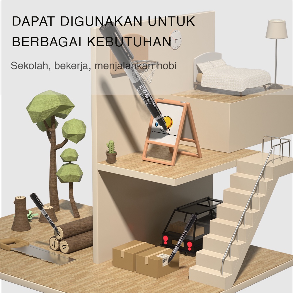 Deli Permanent Marker / Spidol Permanen Double Tip Dapat Menulis Disegala Permukaan 6823 (6)
