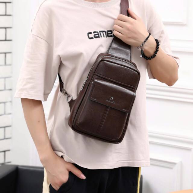 Jual Tas AIGNER LUCAS LEATHER SLING BAG FOR MAN 6200 Shopee