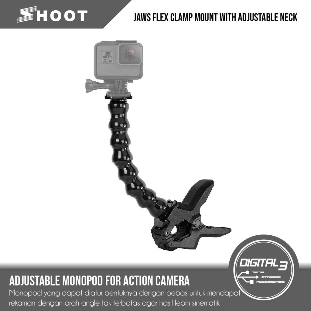 Jual Jaws Flex Clamp Mount with Adjustable Neck for Gopro Xiaomi Yi ...