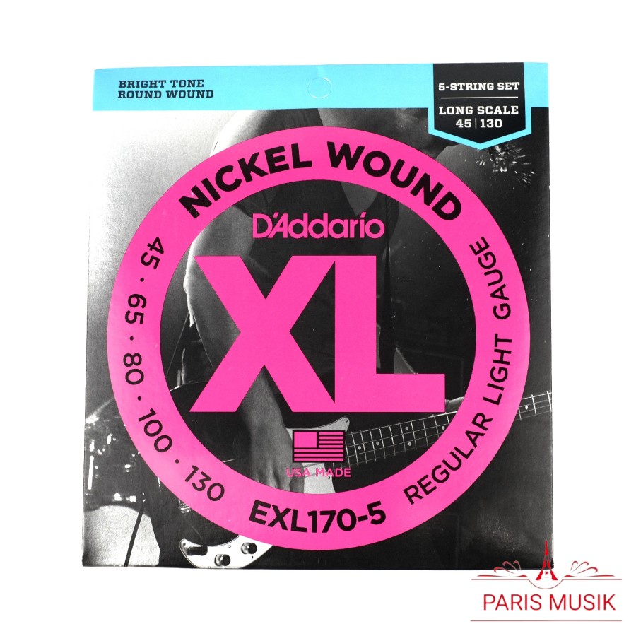 Jual Senar Bass D’ADDARIO EXL170-5 NICKEL-WOUND 5-STRING BASS ORIGINAL