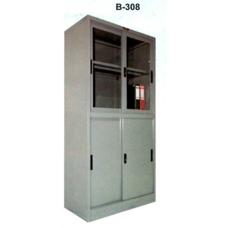 Jual Lemari Besi 4 susun pintu sliding kaca, rak buku, lemari buku, rak ...