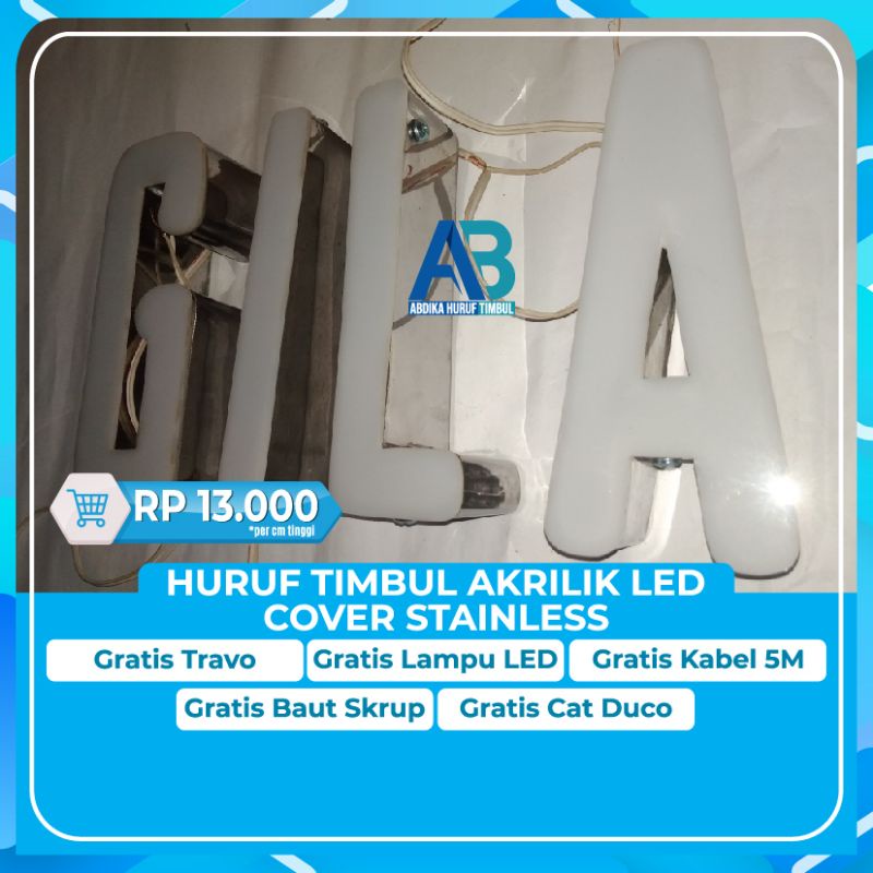 Jual HURUF TIMBUL AKRILIK LED 3D COVER PLAT STAINLESS MIRROR GALVANIL ...