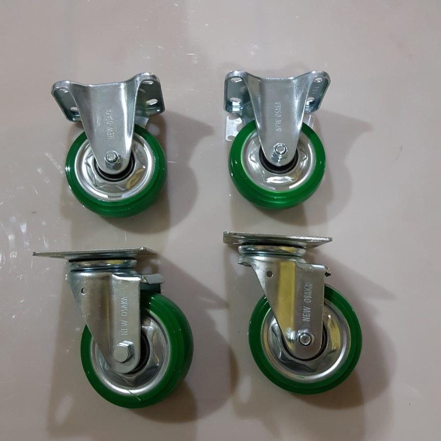 Jual Roda Troley Pu Osaka Hijau Inch Muter Lurus Shopee Indonesia