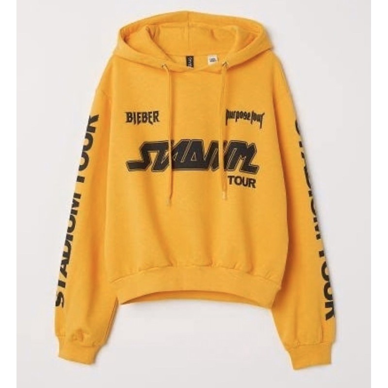 H M ORIGINAL STADIUM TOUR JUSTIN BIEBER YELLOW PURPOSE CROP TOP HOODIE SWEATER JACKET HNM NEW SALE