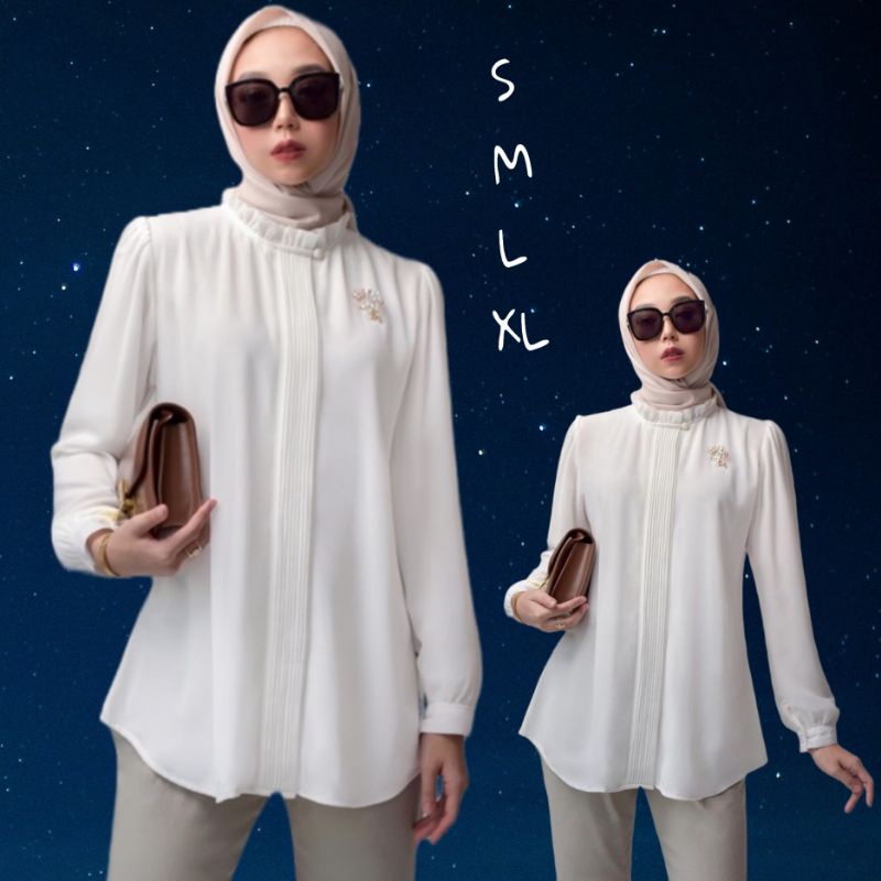 Jual Atasan Blouse Wanita Lengan Panjang Putih Polos Remaja Dewasa
