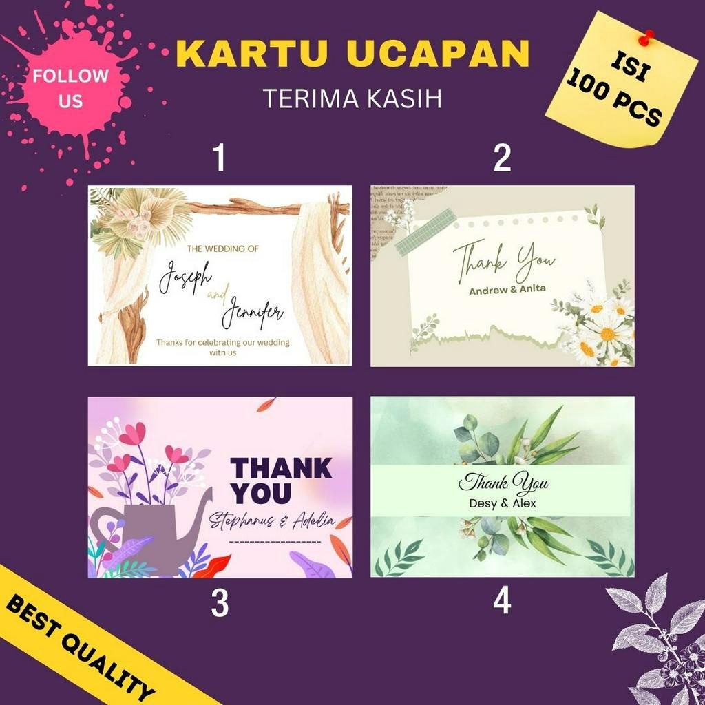 Jual Kartu Ucapan Terima Kasih Souvenir Thank You Card Nikah Pernikahan Wedding Isi 100 Biji 2418