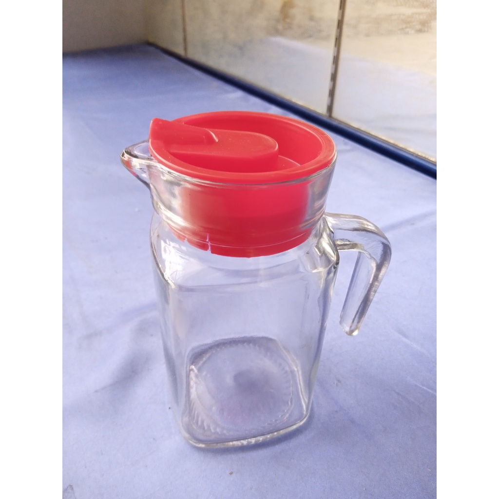 Jual Souvenir Teko Kaca Pitcher Set Cantik Drink Set Gelas Kaca Unik Pitcher Kaca Merah Beling 3574