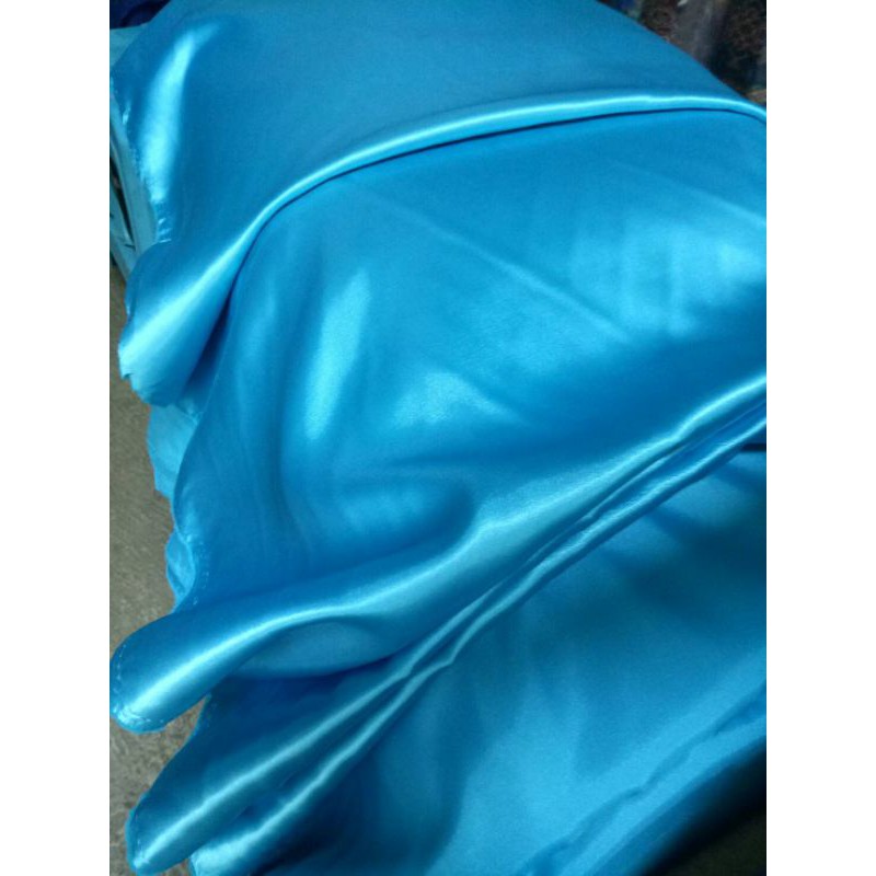 Jual jual kain saten satin premium super tebal biru muda turquise silky ...