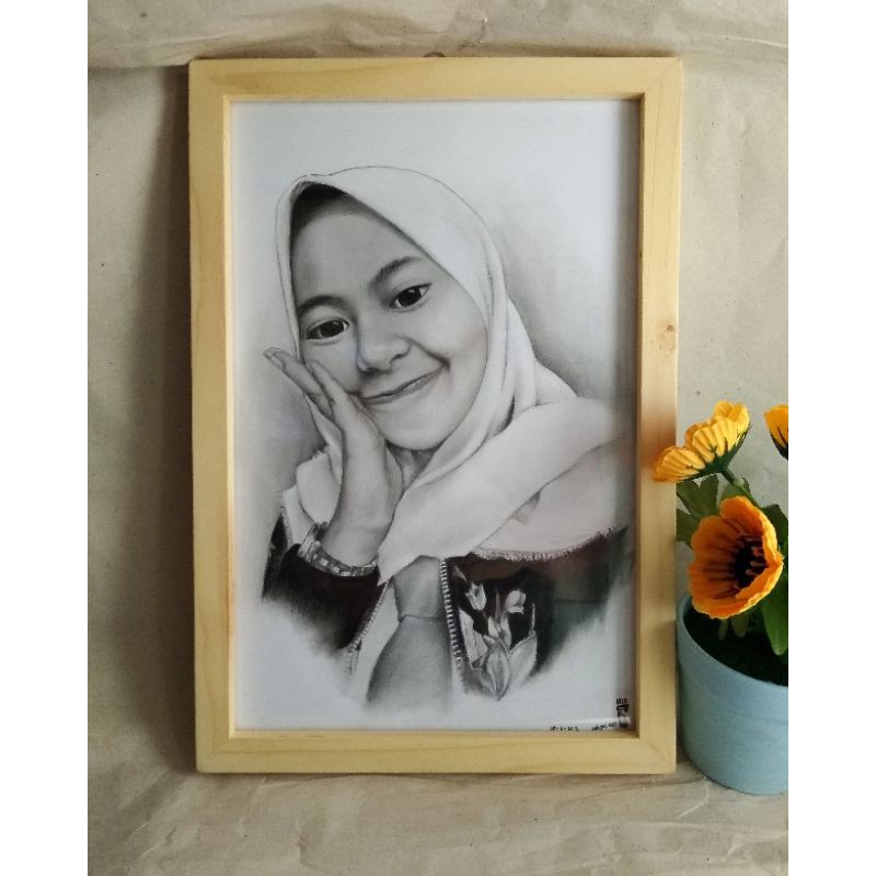 Jual Sketsa Wajah Realis Ukuran A48r Bingkai Jati Belanda Shopee Indonesia 2808