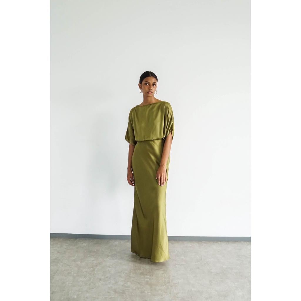 Jual PAFON Elyse Dress - Moss Green | Shopee Indonesia