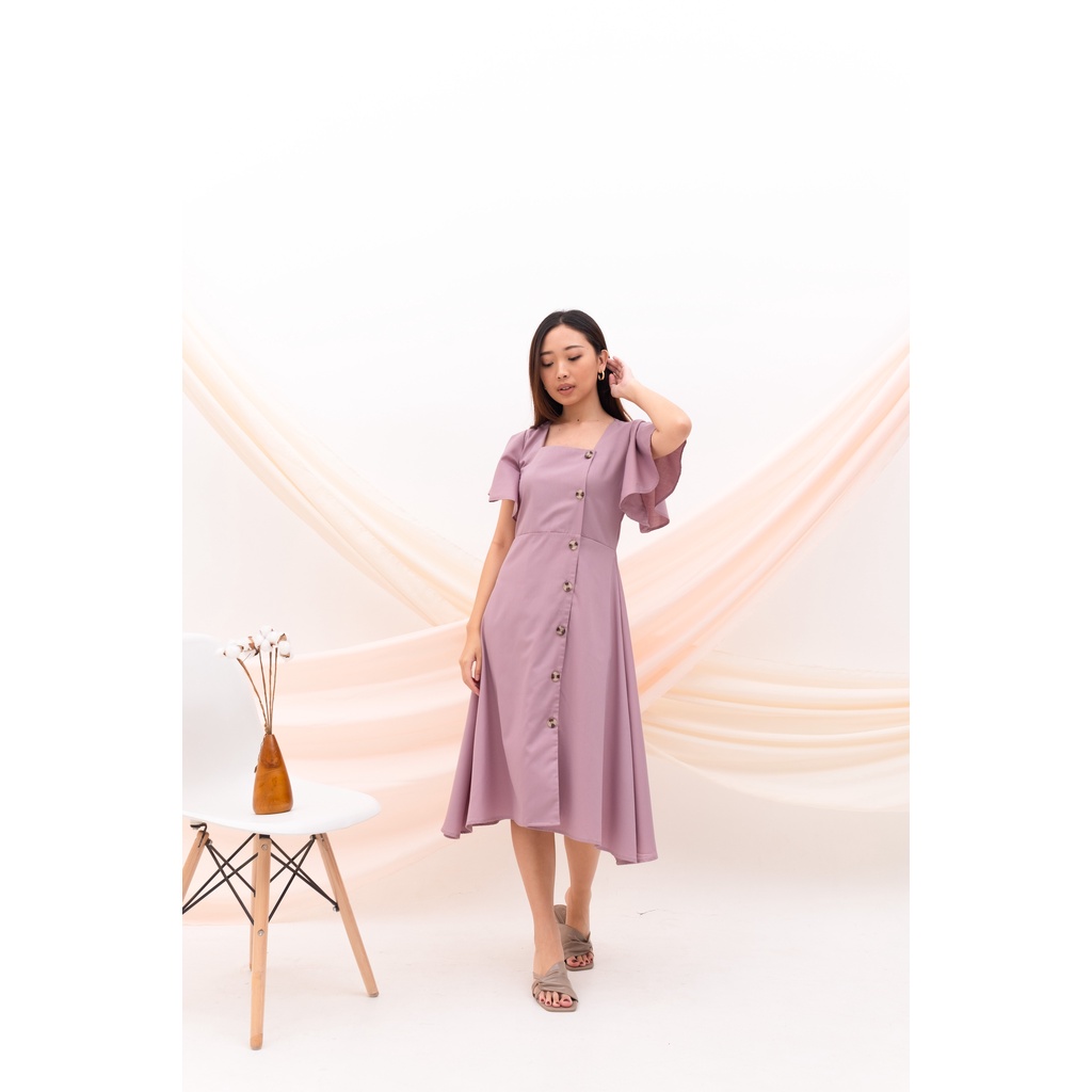 Jual CLARINI - Abigail Dress - Mauve | Shopee Indonesia