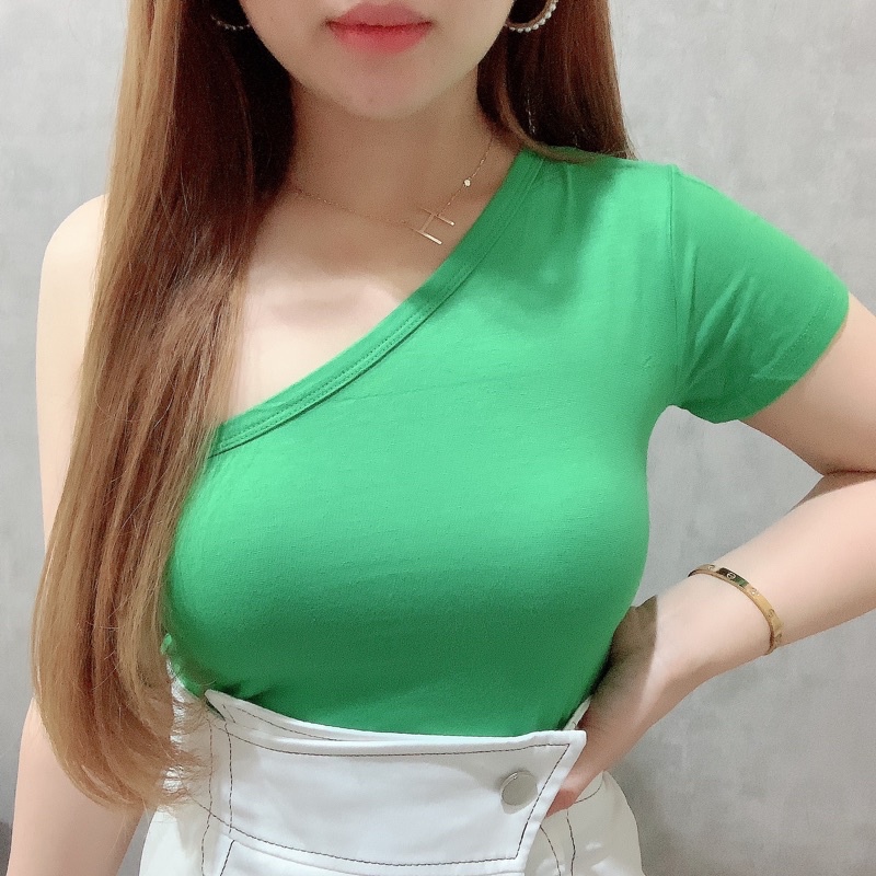 Jual Neon One Shoulder Short Sleeve Top Atasan Wanita Korean