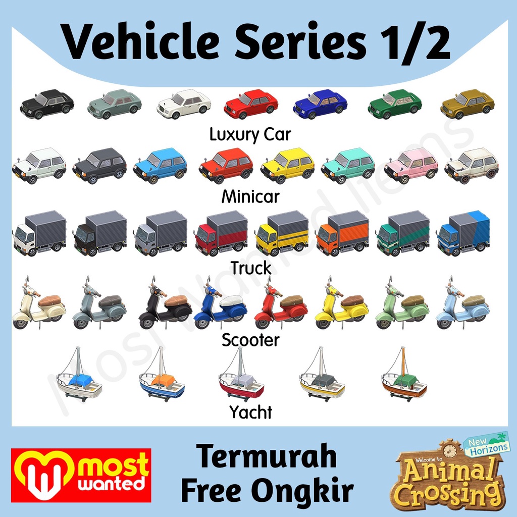 Jual Vehicle Series Set Animal Crossing New Horizon ACNH NMT Item Bells Furniture Car Mobil
