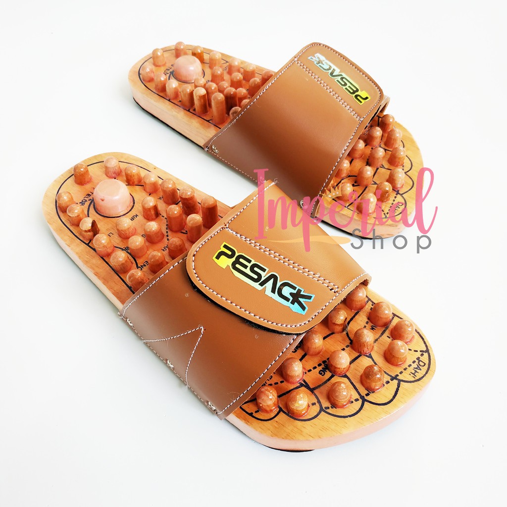 Jual Selop Kayu Sandal Refleksi Pesack Sendal Kesehatan Terapi Warna Coklat Shopee Indonesia