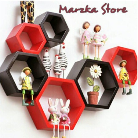 Jual PROMO RAK HEXAGONAL SET 6 HIASAN DINDING KAYU RAK SUDUT KAYU ...